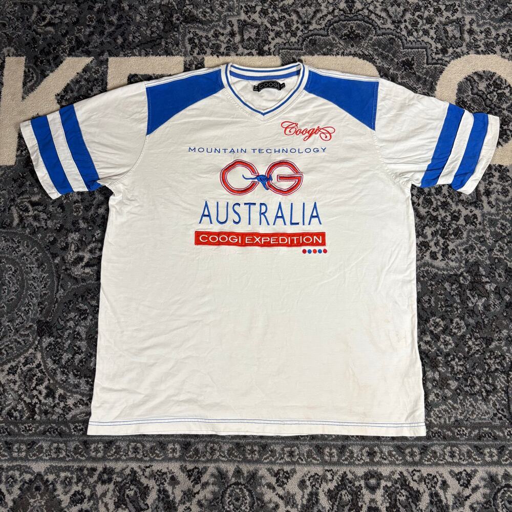 COOGI Australia Expedition Embroidered T- Shirt White Blue Mountain Tech‎ 2XL